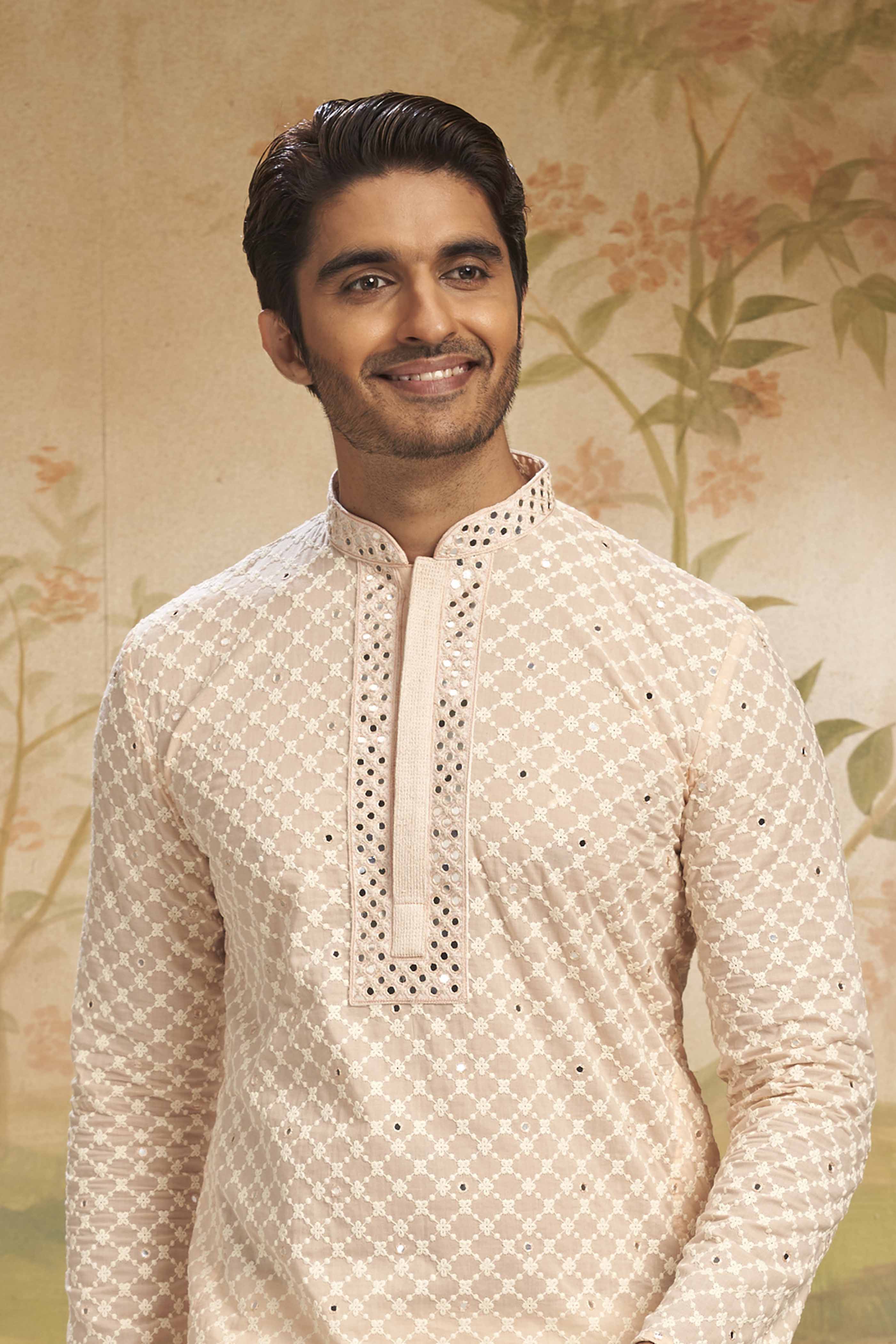 Pink Chikankari Kurta with Mirror work